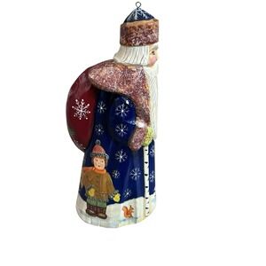 Vintage Russian Hand Carved Painted Santa Ded Moroz Christmas Ornament 5" Figure